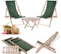 KADAX Set de table basse naturelle pour chaises longues + 2 chaises longues vertes en forme de bouteille