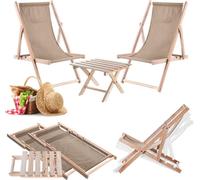 KADAX Set table basse naturelle pour chaises longues + 2 chaises longues en bois cappuccino