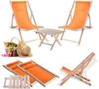 KADAX Set table basse pour chaises longues Nature + 2 chaises longues en bois Orange