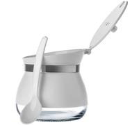 KADAX Sucrier avec cuillère - 270 ml - En verre revêtu par pulvérisation - 9 x 9 cm - 2 couleurs - Pot à épices avec couvercle pour thé, sucre (blanc)