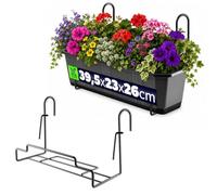 KADAX Support de pot de fleurs pour balustrade, balcon, terrasse, jardinière, intérieur et extérieur, support de plantes, support de plantes en acier, support de jardinière avec crochets, noir
