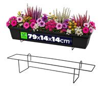 KADAX Support de pot de fleurs suspendu pour balustrade, balcon, terrasse, jardinière, intérieur et extérieur, support de plantes en acier, support de jardinière avec crochet, noir (L, droit)