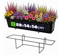KADAX Support de pot de fleurs suspendu pour balustrade, balcon, terrasse, jardinière, intérieur et extérieur, support de plantes en acier, support de jardinière avec crochets, noir (M, droit)