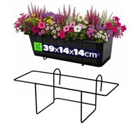 KADAX Support de pot de fleurs suspendu pour balustrade, balcon, terrasse, jardinière, intérieur et extérieur, support de plantes en acier, support de jardinière avec crochet, noir (S, droit)