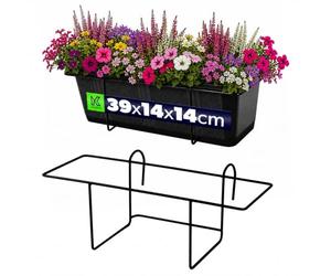 KADAX Support de pot de fleurs suspendu pour balustrade, balcon, terrasse, jardinière, intérieur et extérieur, support de plantes en acier, support de jardinière avec crochet, noir (S, droit)
