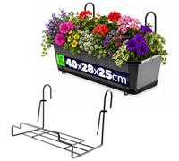 KADAX Support de pot de fleurs universel, pratique et élégant pour balustrade, balcon, terrasse, jardinière, intérieur et extérieur, support de plantes, acier, noir