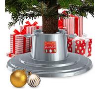 KADAX Support de sapin de Noël, base robuste avec réservoir d'eau pour véritable sapin de Noël, support rond en plastique pour sapin de vacances artificiel (argenté)