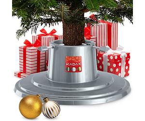 KADAX Support de sapin de Noël, base robuste avec réservoir d'eau pour véritable sapin de Noël, support rond en plastique pour sapin de vacances artificiel (argenté)