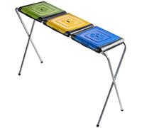 KADAX Support pour tri sélectif "Amal", Support pour sacs poubelle avec couvercle plastique, triple, Vert Bleu et Jaune