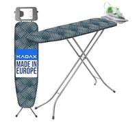 KADAX Table à Repasser 110x30 cm - Vert métal - Rangement Compact grâce au Format Pliable - Hauteur réglable avec Repose-Fer résistant à la Chaleur et Housse Coton 100% Made in EU