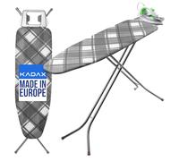 KADAX Table à Repasser 120 x 38 cm, Planche Pliable avec Housse en Coton, Support de Fer Intégré, Pieds Antidérapants et Reglable Hauteur (Carreaux)