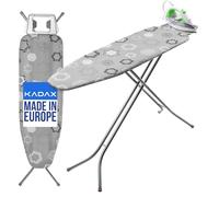 KADAX Table à Repasser 120 x 38 cm, Planche Pliable avec Housse en Coton, Support de Fer Intégré, Pieds Antidérapants et Reglable Hauteur (Gris)