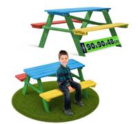 KADAX Table de pique-nique pour enfant avec bancs, meubles pour enfants pour pique-nique, table d'enfant en bois, ensemble de pique-nique pour jardin, ensemble de sièges pour enfants (multicolore)