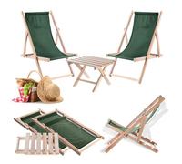 KADAX Set de table basse naturelle pour chaises longues + 2 chaises longues vertes en forme de bouteille