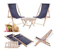 KADAX Table pliante avec 2 chaises longues, petite table de jardin en bois, table d'appoint pour balcon et jardin, table basse, table de balcon pliable (bleu foncé)