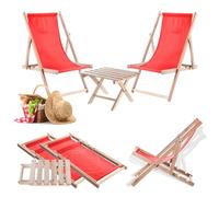 KADAX Table pliante avec 2 chaises longues, petite table de jardin en bois, table d'appoint pour balcon et jardin, petite table basse pliable (rouge)