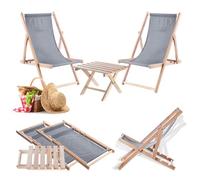 KADAX Table pliante avec 2 chaises longues, petite table de jardin en bois, table d'appoint pour balcon et jardin, petite table basse pliable (gris)