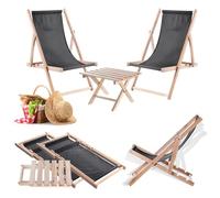 KADAX set de table basse naturelle pour chaises longues + 2 chaises longues en graphite foncé