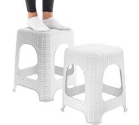 KADAX Tabouret en Plastique à l'Élégant Effet Rotin, Marchepied doté de Pieds Antidérapants pour Une Utilisation Intérieure et Extérieure (Blanc, Lot de 2)