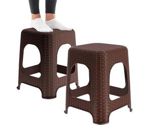 KADAX Tabouret en Plastique à l'Élégant Effet Rotin, Marchepied doté de Pieds Antidérapants pour Une Utilisation Intérieure et Extérieure (Marron, Lot de 2)