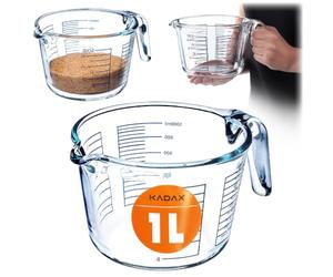 KADAX Tasse à mesurer en verre, pichet en verre avec poignée ergonomique, tasse à mesurer résistante pour produits liquides et poussiéreux, tasse de cuisson et de cuisson (1 litre)