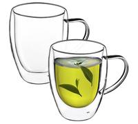 KADAX Tasses à Café 270 ml en Verre Transparent à Double Paroi, Verres à Thé avec Poignées, Idéales pour Savourer Vos Boissons Chaudes et Froides (Lot de 2)