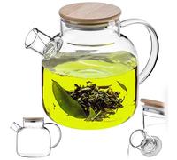 KADAX Théière de 1,5 l en verre borosilicate, théière en verre avec infuseur et couvercle en bambou, théière en verre pour thé glacé, jus, eau et boissons froides, pichet en verre, carafe à eau en