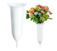 KADAX Vase Fiole Pour Cimetière 30cm Fleurs Artificielles Pointe Conduite Blanc