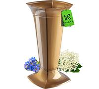 KADAX Vase Funéraire avec Socle en Plastique pour Cimetière - Décoration pour Pierre Tombale, Fleurs sur Pied (Doré/Grand)