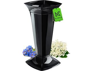 KADAX Vase Funéraire avec Socle en Plastique pour Cimetière, Fleurs pour Pierre Tombale, Décoration sur Pied pour la Tombe (Noir/Haut)