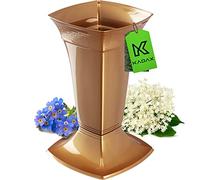 KADAX Vase Funéraire Avec Socle - Pour Fleurs en Plastique Sur Pierre Tombale (Doré/Bas)