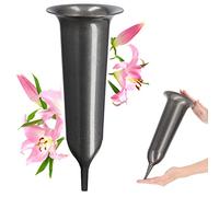 KADAX Vase Funéraire en Plastique à Fleurs avec Piquet pour Tombe, Résistant aux Intempéries et au Gel (13,5 cm, Graphite)