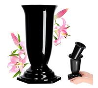 KADAX Vase Funéraire en Plastique pour Fleurs, Résistant aux Intempéries, Décoration de Cimetière (15 cm, Noir)