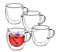 KADAX Lot de 4 tasses à café à double paroi - 250 ml - Tasses à café en verre avec levier pour café, thé, cappuccino, latte macchiato & espresso, résistant à la chaleur et service élégant