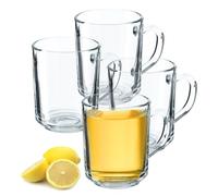 KADAX Verre transparent avec poignée, lavable au lave-vaisselle, pour café, thé, eau, boissons chaudes (4 x 240 ml)