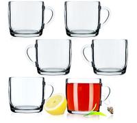 KADAX Verres à Anses, Tasses Transparentes Idéales pour Boissons Chaudes et Froides comme le Café, le Thé, l'Eau, les Infusions et les Jus (310ml, Lot de 6)