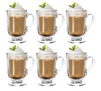 KADAX Verres à Café de 300 ml avec Poignées et Pieds, Tasses Transparentes Idéales pour Irish Coffee, Latte Macchiato, Cappuccino ou Thé (Lot de 6)
