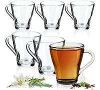 KADAX Verres à thé, lot de 6, verres avec anse, verres à eau, verres à jus, tasses en verre, ensemble de verres pour thé, café, eau, thé glacé, verres à boire, passe au lave-vaisselle (Beate, 250ml)