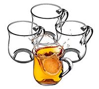KADAX - Verres avec poignée pour thé et café - Verres à thé en verre épais - Tasses en verre pour boissons froides et chaudes - Lot de 4 verres pour thé, café, eau (Abia 320ml)