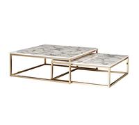 KADIMA Design Table Basse Ensemble de 2 Tables gigognes Look en marbre Blanc Moderne Cadre métal