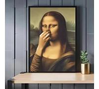 KADING Affiche murale humoristique inspirée de la Joconde pour salle de bain, style vintage, sur toile (80 x 100 cm) Avec cadre
