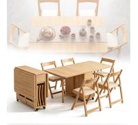 Kadxyan Ensemble Table Et Chaises Pliantes, Table De Salle À Manger en Bois Massif avec Abattants, Tiroirs Et roulettes. Chaises Pliantes Rangeables À Lintérieur. Idéal pour Salon, Salle À Manger Ou