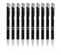 Kaelaxroy Lot de 10 Stylos à Bille Métalliques Noir, Stylo Bille de Qualité avec Encre Noire, Fini Chromé Brillant et Clip Argenté, Recharge Remplaçable pour Bureau, École, Cadeau