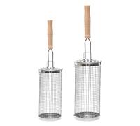 Kaeltsyn Cage de rôtissoire à grilles en Acier Inoxydable avec poignée en Bois Panier de Barbecue Rotatif pour Une Excellente expérience de Cuisine en Plein air Cage de Barbecue
