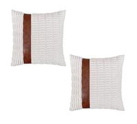 Kaeltsyn Taie d ' Oreiller en Velours côtelé et Simili Cuir Texture Grains de blé 45x45 cm Housse de Coussin carrée pour Soutien Quotidien Housse de Coussin Moderne canapé