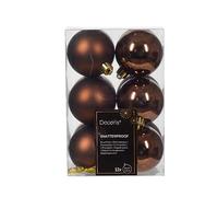 Kaemingk Lot de 12 boules de Noël en plastique incassables - Décoration Noël - Marron expresso, chocolat, marron, cuivré, cannelle - Diamètre 6 cm