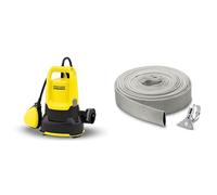 Kärcher SP 9.000 Flat Pompe d'Évacuation Aspirant à Plat, Débit: 9000 l/h, Profondeur: max. 7m & 29971000 Acier inoxydable Kit Tuyau Plat en Textile et Collier de Serrage 10 m, Gris