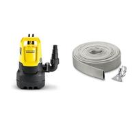 Kärcher SP 9.500 Dirt Pompe d'Évacuation pour Eaux Chargées, Débit : 9500 l/h, Profondeur : max. 7 m & 29971000 Acier inoxydable Kit Tuyau Plat en Textile et Collier de Serrage 10 m, Gris