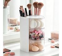 KAGEYMB Organizer Schminktisch 360° en Plastique Blanc - Make Up Organizer À 3 Niveaux Rotatif pour Maquillage, Pinceaux, Bijoux Et Accessoires De Coiffure