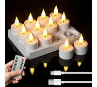 KagoLing Bougie LED, 12 Rechargeable Bougies Chauffe Plat Flamme Vacillante | 100 + Heures Fausse Bougie avec Télécommande et Minuterie, Decoration pour Noël Halloween Anniversaire Mariage Salon Table